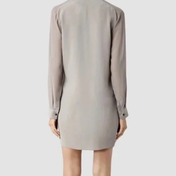 All Saints Gray Lucas Shirt Dress Silk Long Sleeve Mini - Picture 2 of 5